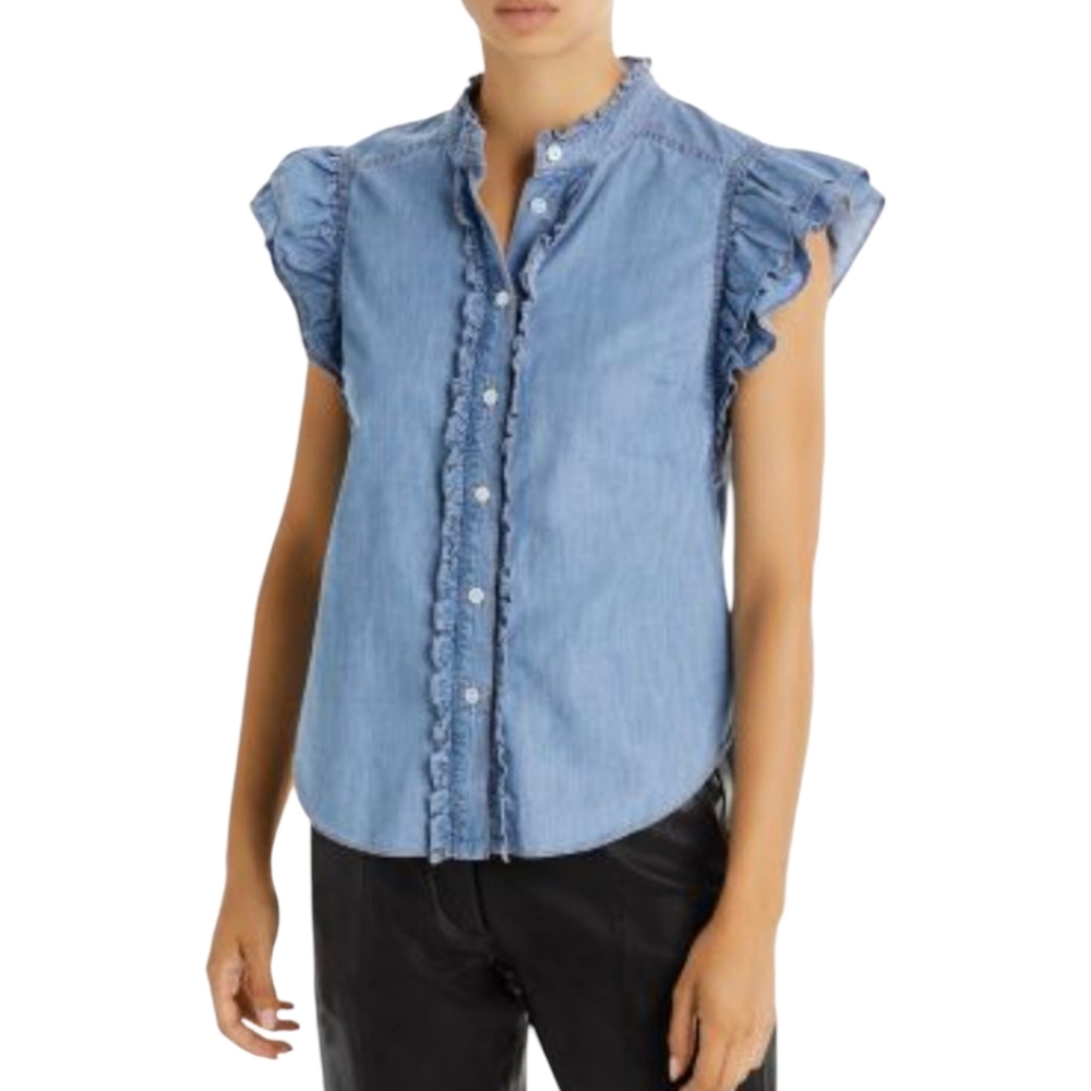 Veronica Beard Blue Ruffle Blouse